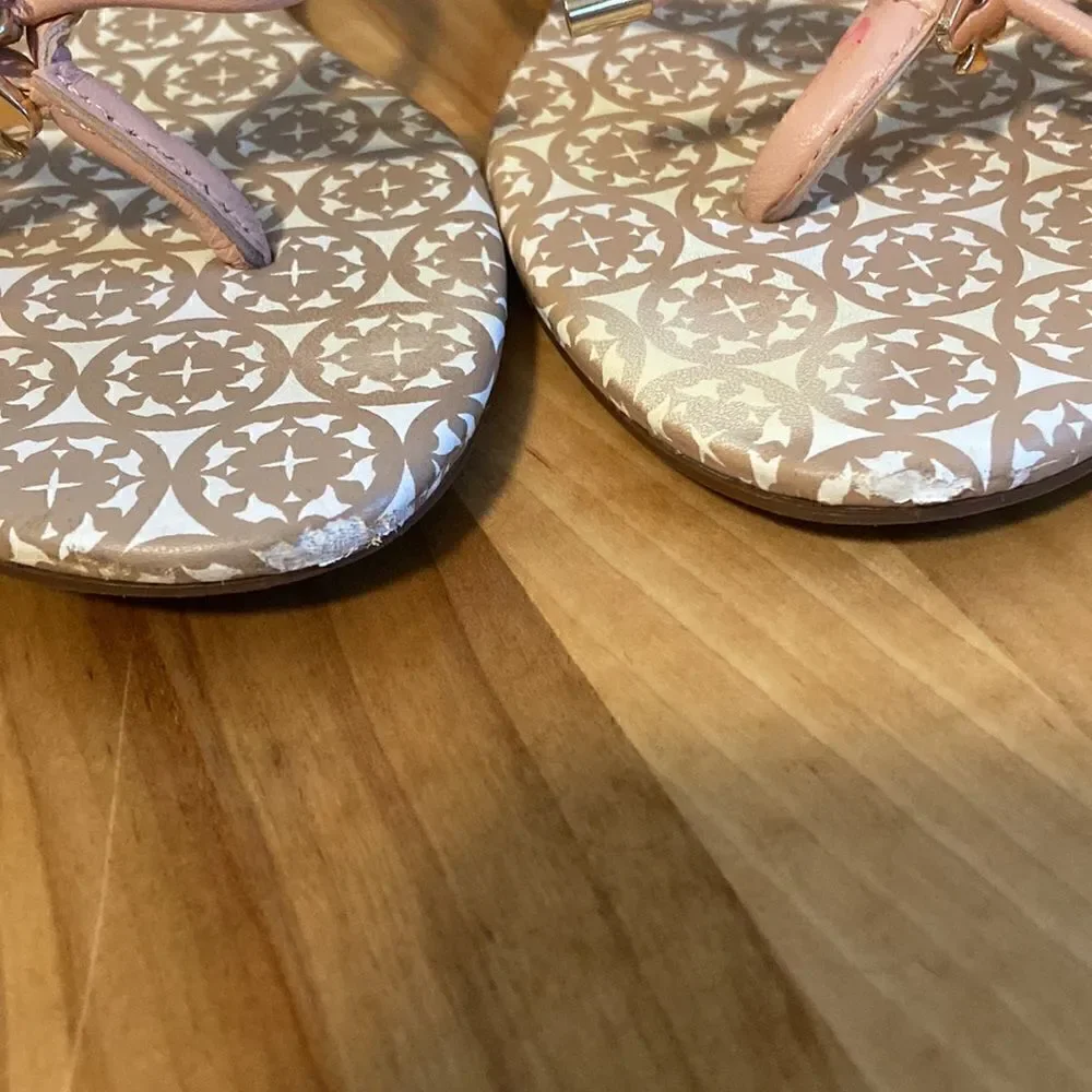 Kate Spade Taupe & Blush Pretty Bow Leather Slide On Flip Flop Sandals Size 9.5